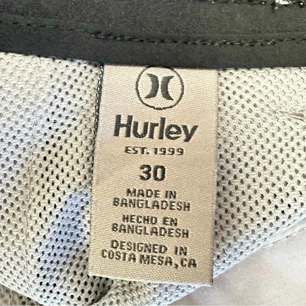 Hurley Men's Light Gray Athletic Flat-Front Shorts Size 30